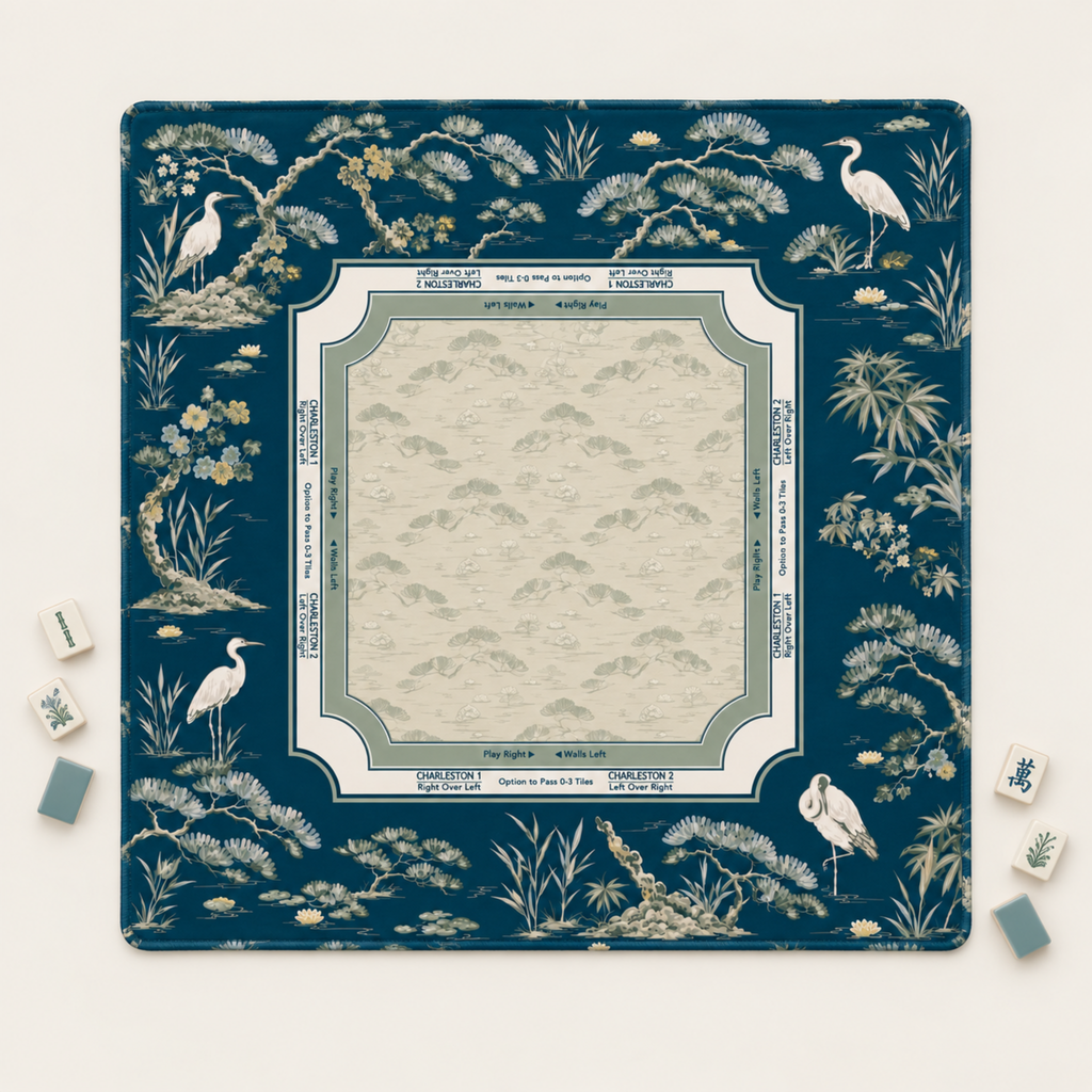 THE HERON GARDEN Navy Blue Mahjong Mat