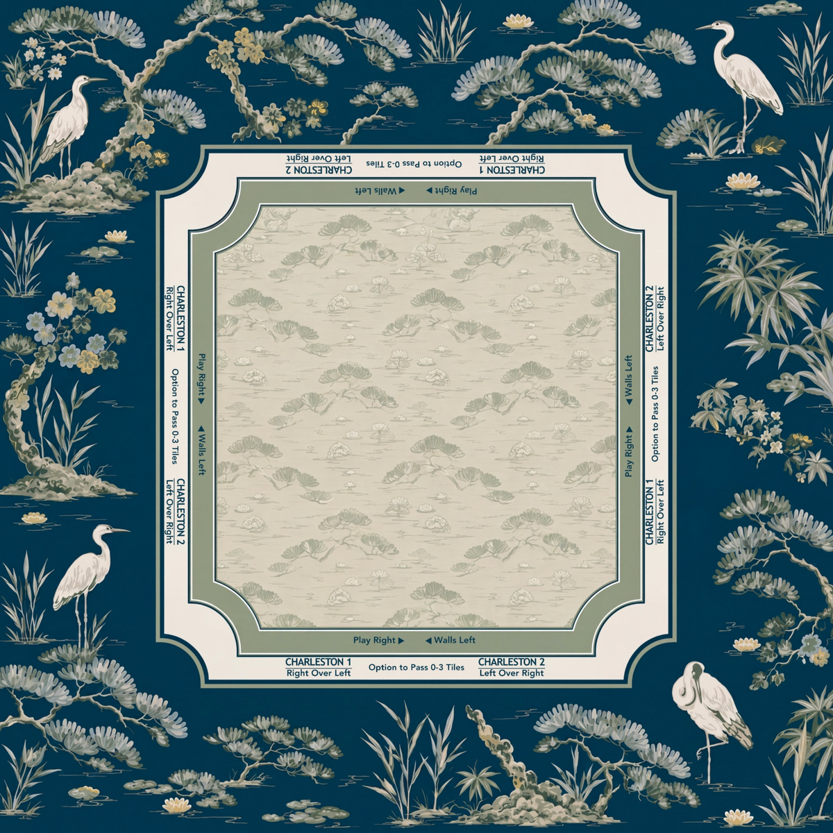 THE HERON GARDEN Navy Blue Mahjong Mat
