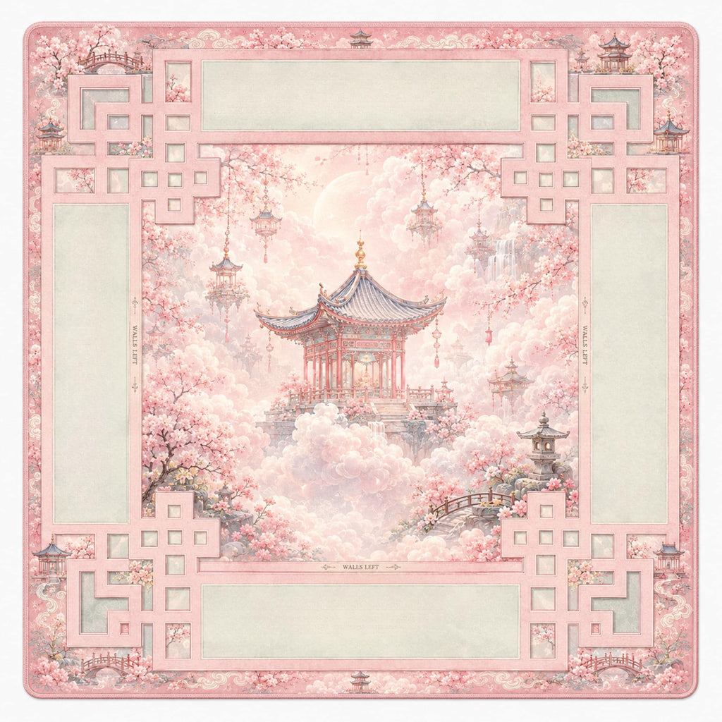 HEAVENLY PAVILION Pink Mahjong Mat — American Mahjong Accessories, Mahjong Gift, Table Game Mat, Floral Mahjong Table Mat