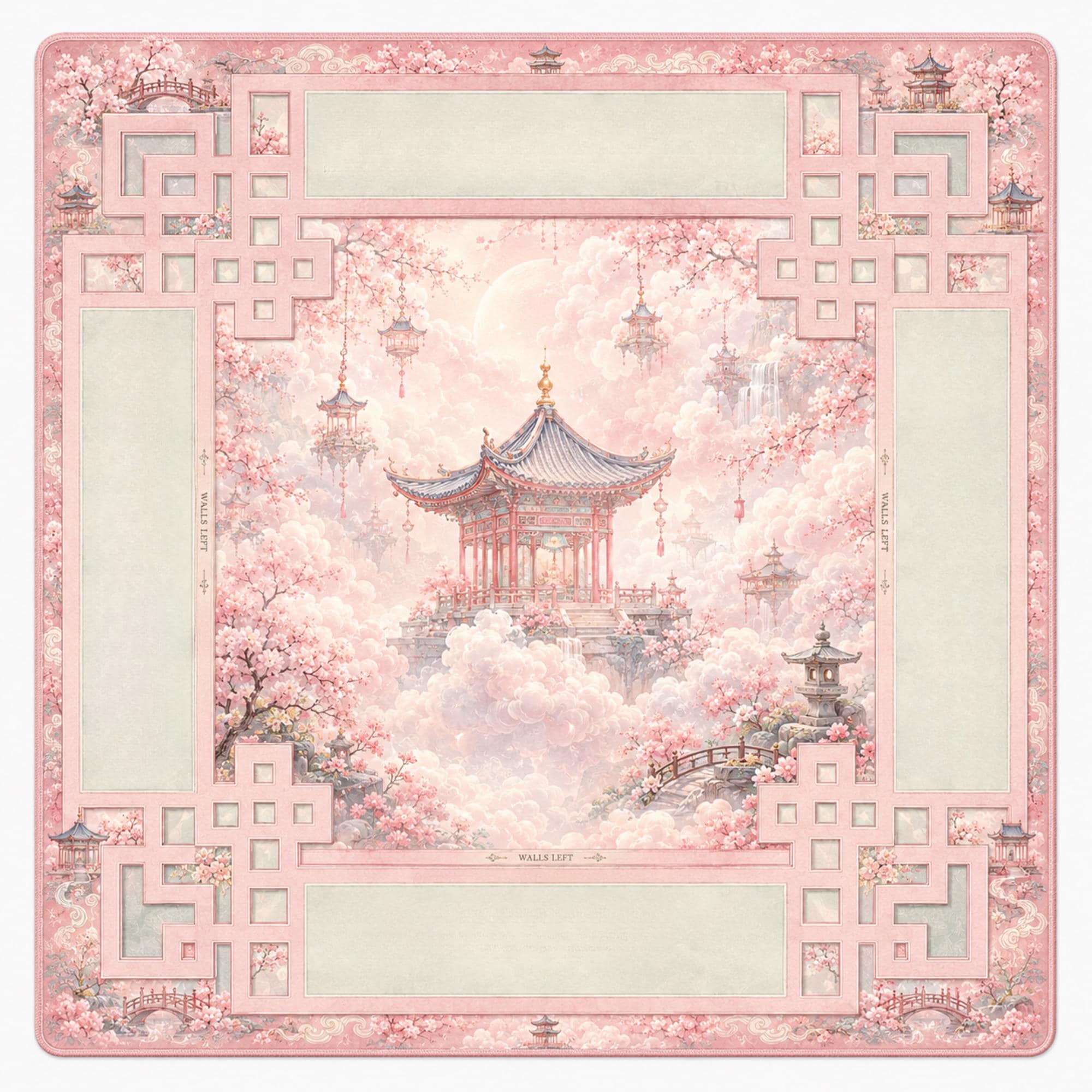 HEAVENLY PAVILION Pink Mahjong Mat — American Mahjong Accessories, Mahjong Gift, Table Game Mat, Floral Mahjong Table Mat