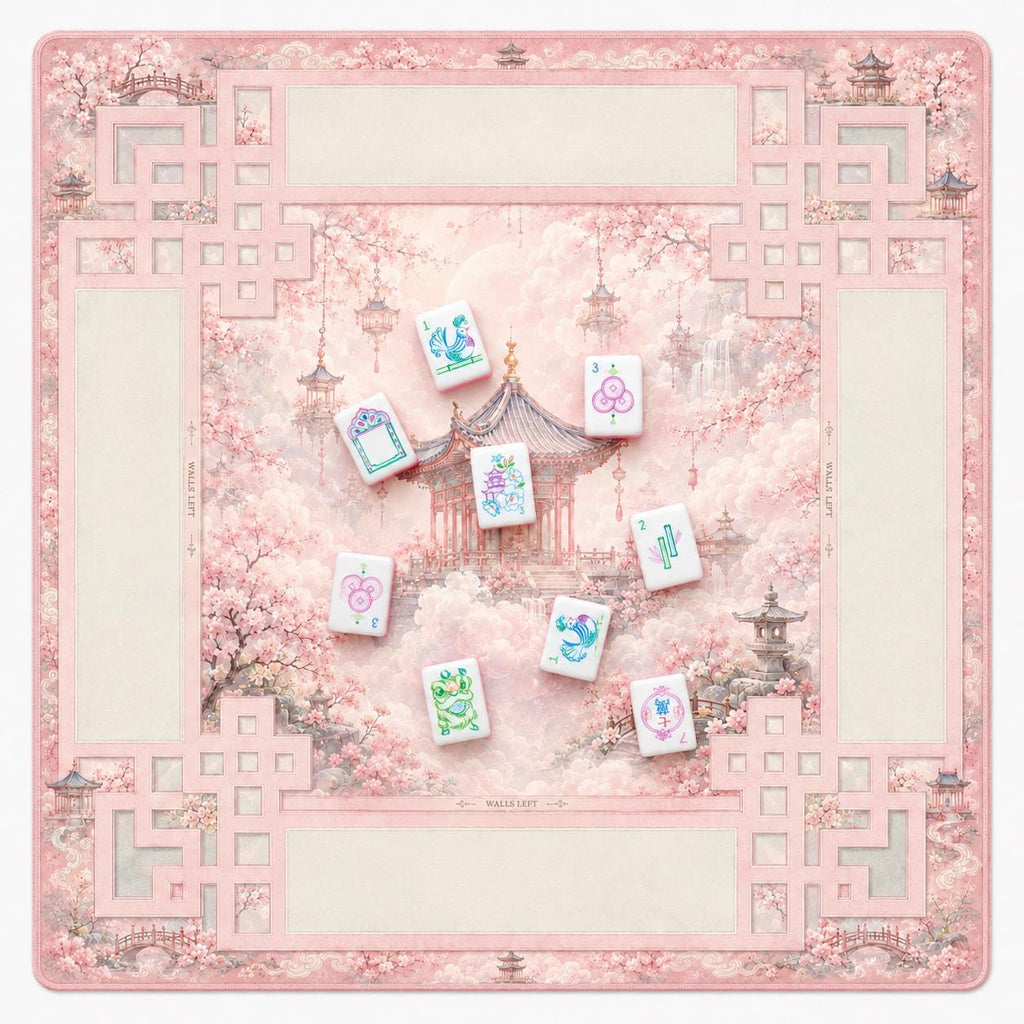 HEAVENLY PAVILION Pink Mahjong Mat — American Mahjong Accessories, Mahjong Gift, Table Game Mat, Floral Mahjong Table Mat