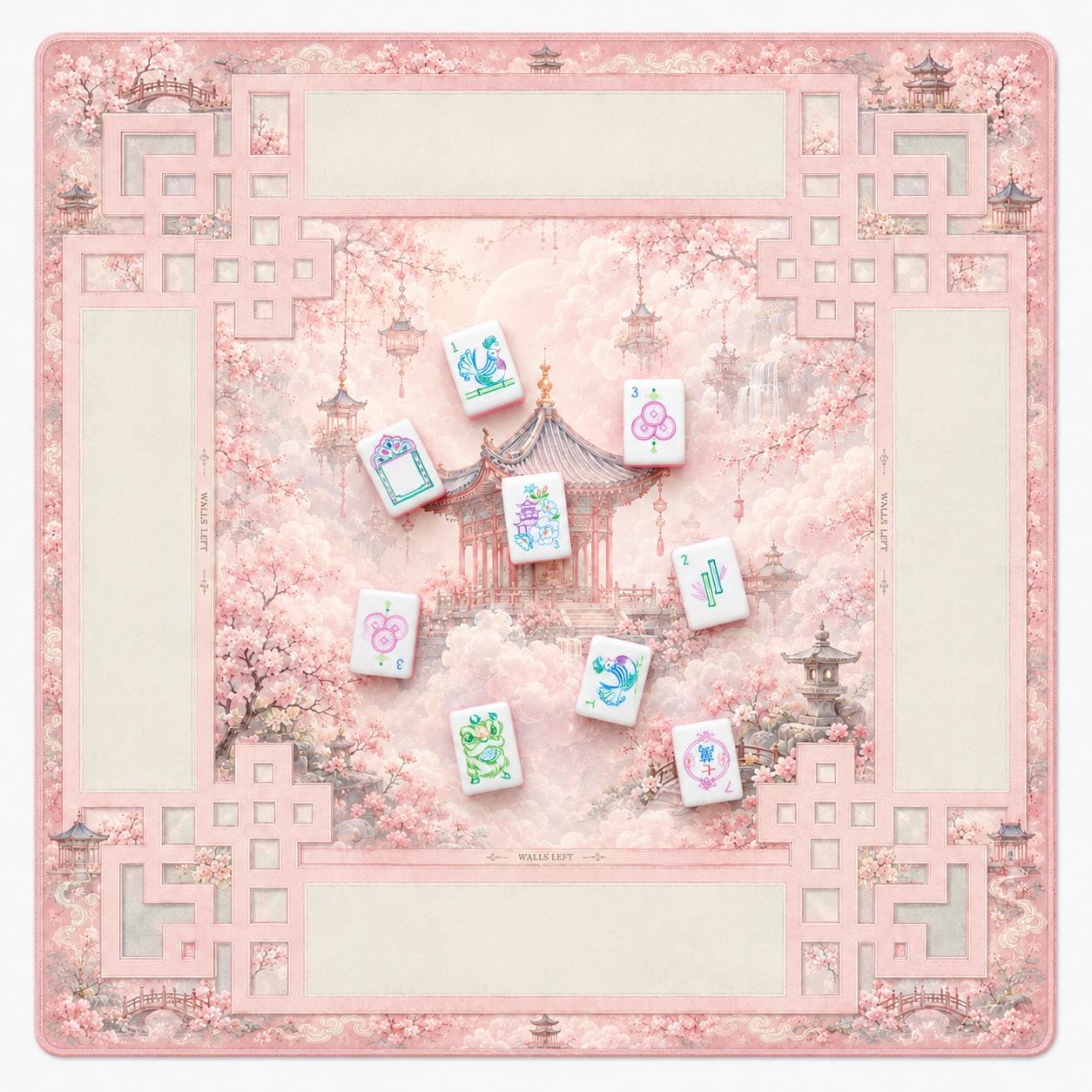 HEAVENLY PAVILION Pink Mahjong Mat — Table Game Mat, American Mahjong Accessories, Mahjong Gift, Floral Mahjong Table Mat