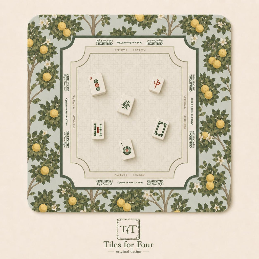 THE ORANGE GROVE Botanical Mahjong Mat — Arts & Crafts Game Night Tile Table Mat, American Mahjong Gift, Mahjong Accessories, Green Gold Mat