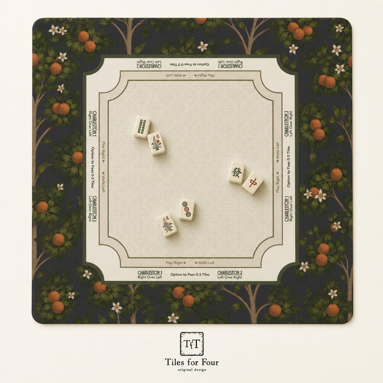 THE MIDNIGHT GROVE Botanical Mahjong Mat — Game Night Tile Table Mat, American Mahjong Gift, Mahjong Accessories, Dark Green Mat