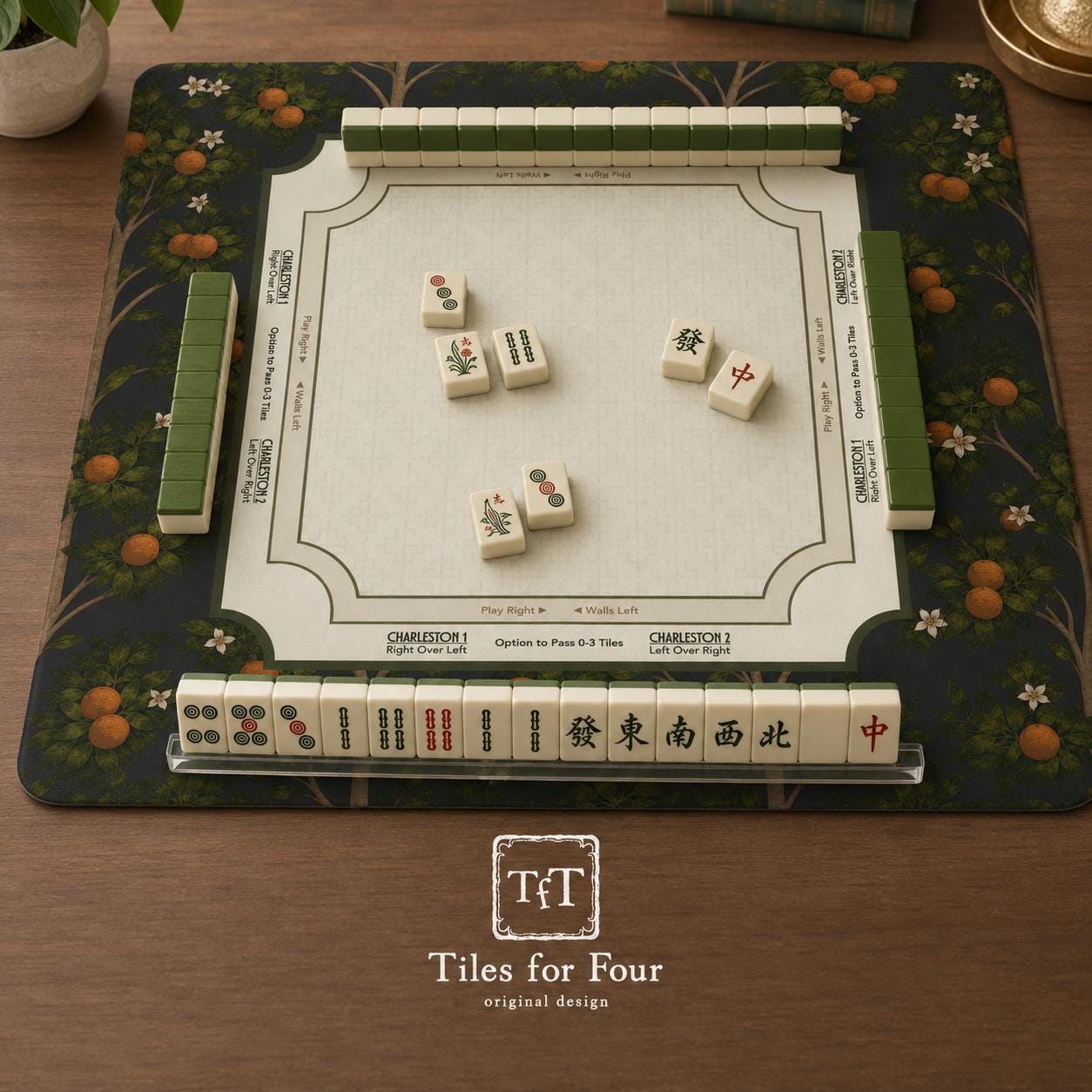THE MIDNIGHT GROVE Botanical Mahjong Mat — Game Night Tile Table Mat, American Mahjong Gift, Mahjong Accessories, Dark Green Mat