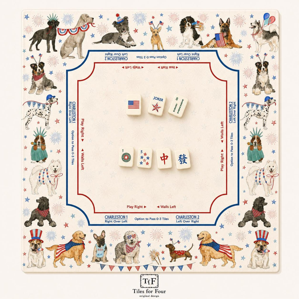 THE PATRIOT PUPS Dog Mahjong Mat — 4th of July Game Night Tile Table Mat, American Mahjong Gift, Mahjong Accessories, Dog Lover Mat