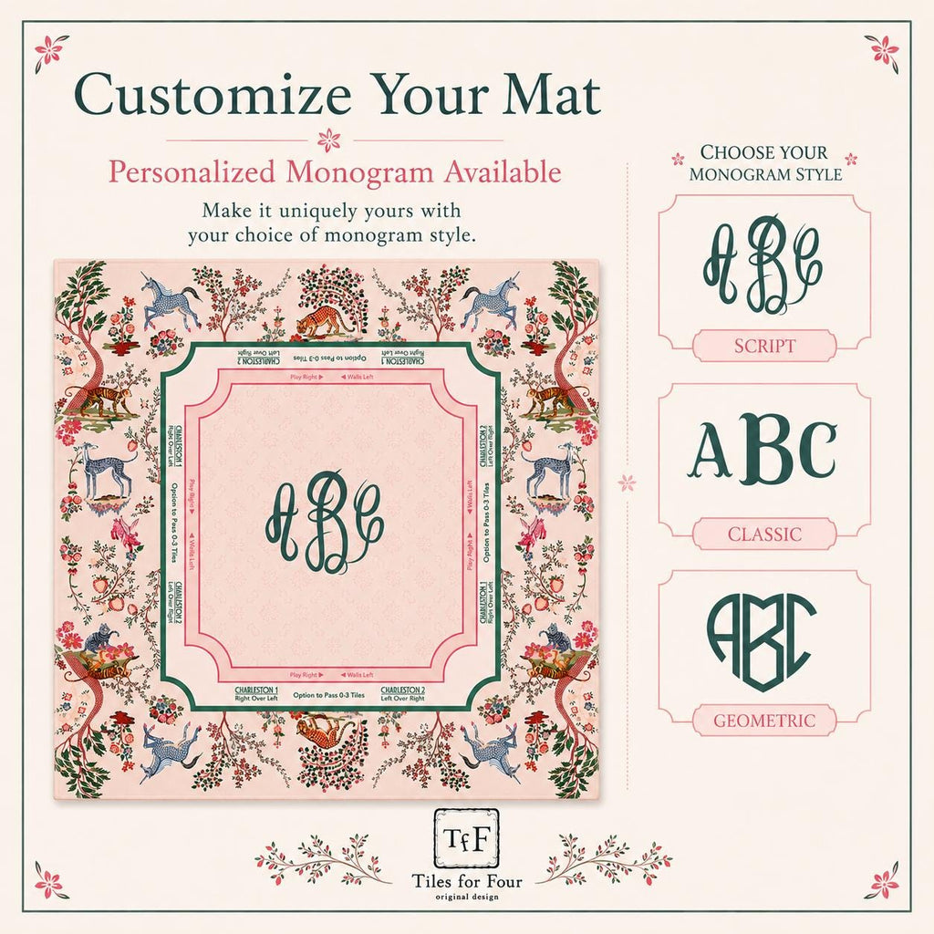 THE ENCHANTED MENAGERIE Floral Mahjong Mat — Folk Art Game Night Tile Table Mat, American Mahjong Gift, Mahjong Accessories, Blush Pink Mat