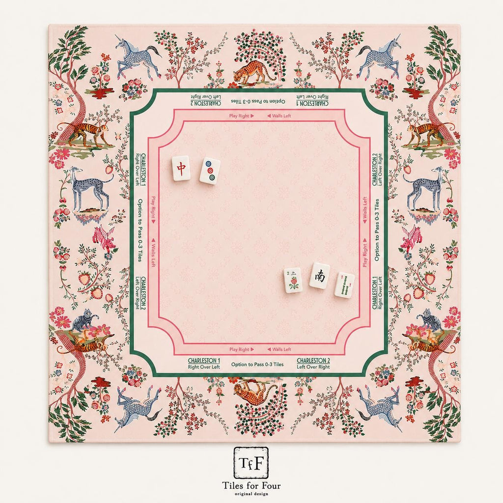 THE ENCHANTED MENAGERIE Floral Mahjong Mat — Folk Art Game Night Tile Table Mat, American Mahjong Gift, Mahjong Accessories, Blush Pink Mat
