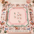 THE ENCHANTED MENAGERIE Floral Mahjong Mat — Folk Art Game Night Tile Table Mat, American Mahjong Gift, Mahjong Accessories, Blush Pink Mat