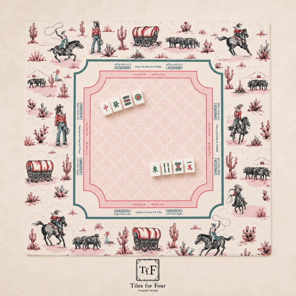 THE COWGIRL TOILE Western Mahjong Mat — Preppy Pink Game Night Tile Table Mat, American Mahjong Gift, Mahjong Accessories, Ivory Pink Mat