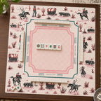 THE COWGIRL TOILE Western Mahjong Mat — Preppy Pink Game Night Tile Table Mat, American Mahjong Gift, Mahjong Accessories, Ivory Pink Mat
