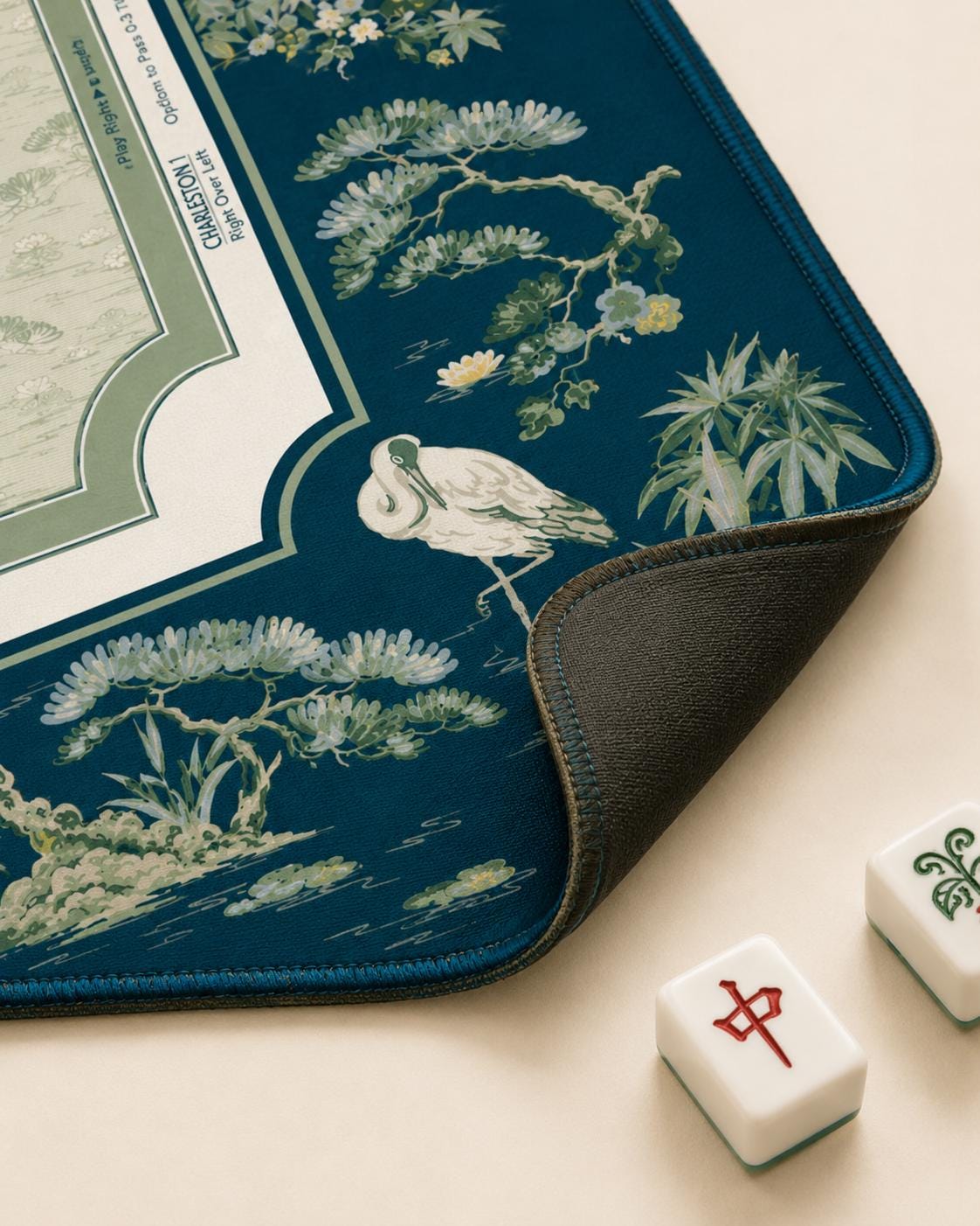 THE HERON GARDEN Navy Blue Mahjong Mat — Chinoiserie Game Mat, American Mahjong Accessories, Mahjong Gift, Blue Mahjong Table Mat