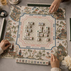 THE WILLOW COURT Chinoiserie Mahjong Mat — Toile Garden Game Mat, American Mahjong Accessories, Mahjong Gift, Ivory Blue Red Table Mat