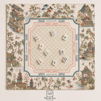 THE WILLOW COURT Chinoiserie Mahjong Mat — Toile Garden Game Mat, American Mahjong Accessories, Mahjong Gift, Ivory Blue Red Table Mat