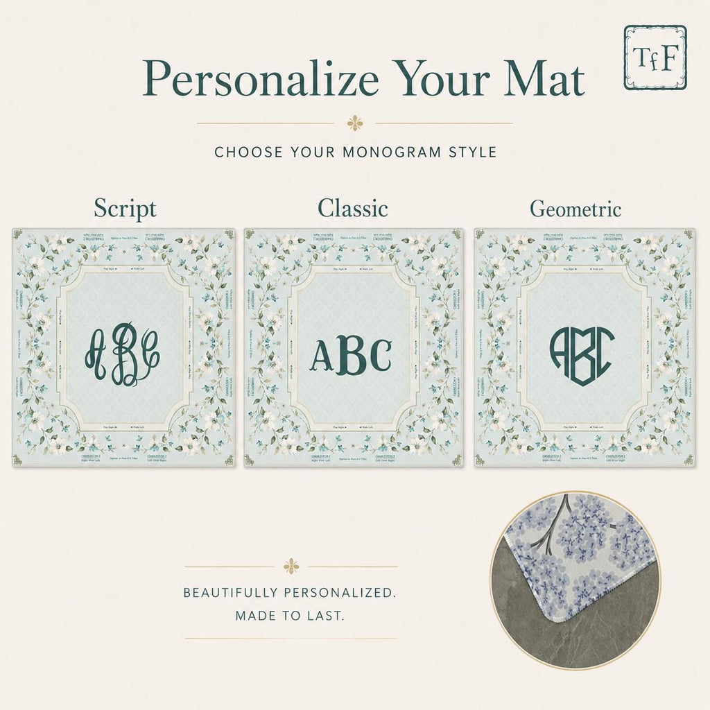 THE DOGWOOD GARDEN Floral Mahjong Mat — Mint Green Game Mat, American Mahjong Accessories, Mahjong Gift, Botanical Mahjong Table Mat