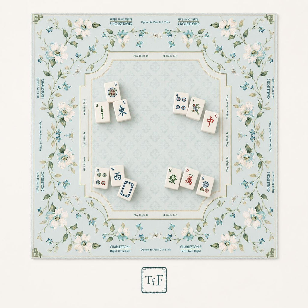 THE DOGWOOD GARDEN Floral Mahjong Mat — Mint Green Game Mat, American Mahjong Accessories, Mahjong Gift, Botanical Mahjong Table Mat