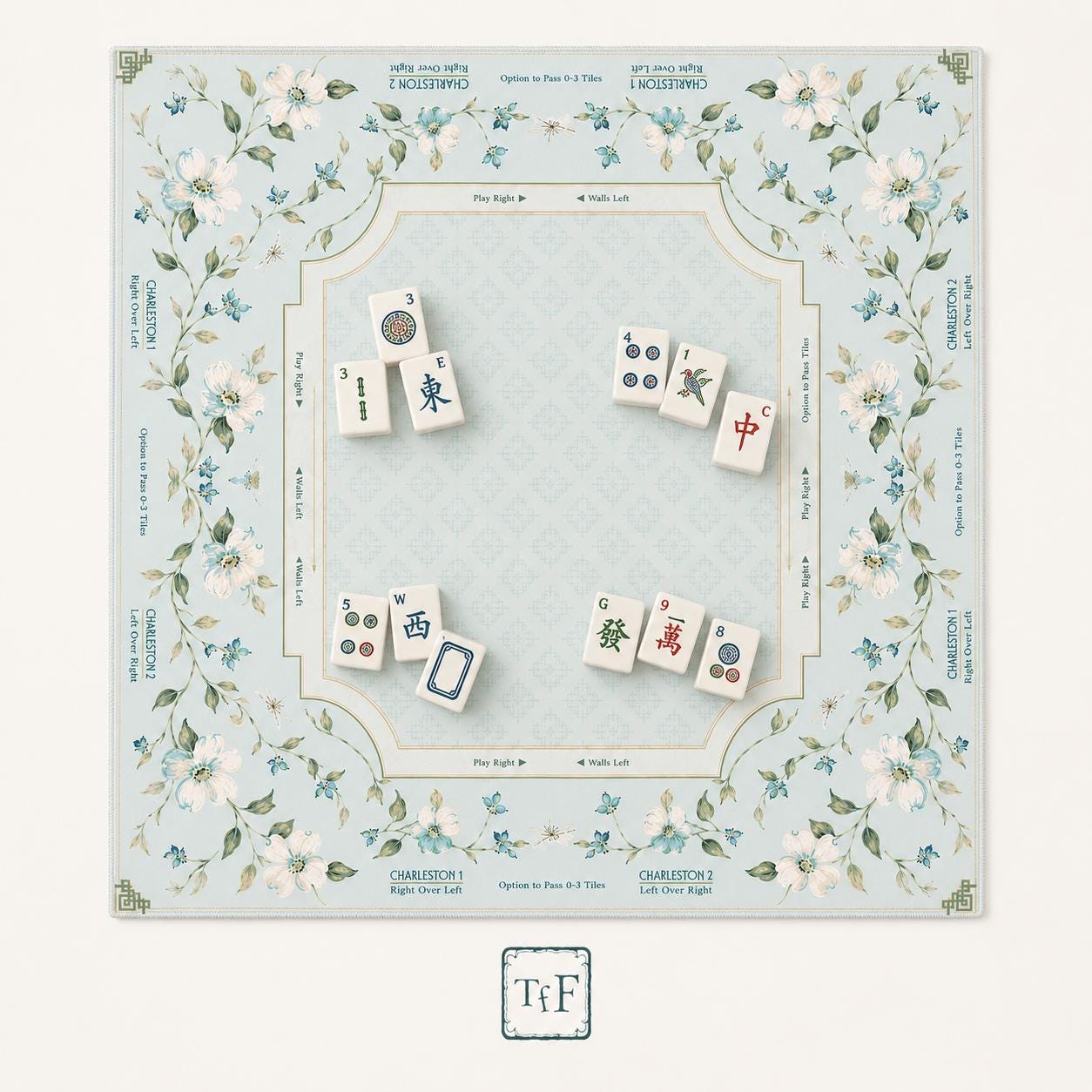THE DOGWOOD GARDEN Floral Mahjong Mat — Mint Green Game Mat, American Mahjong Accessories, Mahjong Gift, Botanical Mahjong Table Mat