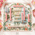 THE MIAMI GARDEN Tropical Mahjong Mat — Flamingo Table Mat, American Mahjong Gift, Mahjong Accessories, Floral Map Mat