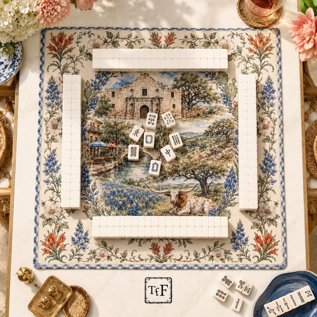 THE TEXAS GARDEN Bluebonnet Mahjong Mat — Game Night Tile Table Mat, American Mahjong Gift, Mahjong Accessories, Floral Map Mat