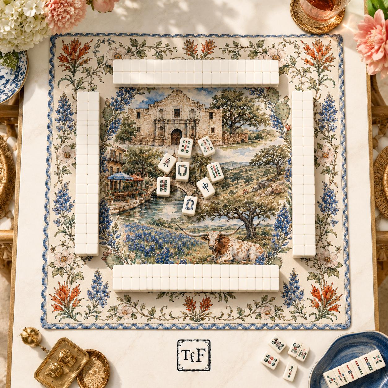 THE TEXAS GARDEN Bluebonnet Mahjong Mat — Game Night Tile Table Mat, American Mahjong Gift, Mahjong Accessories, Floral Map Mat