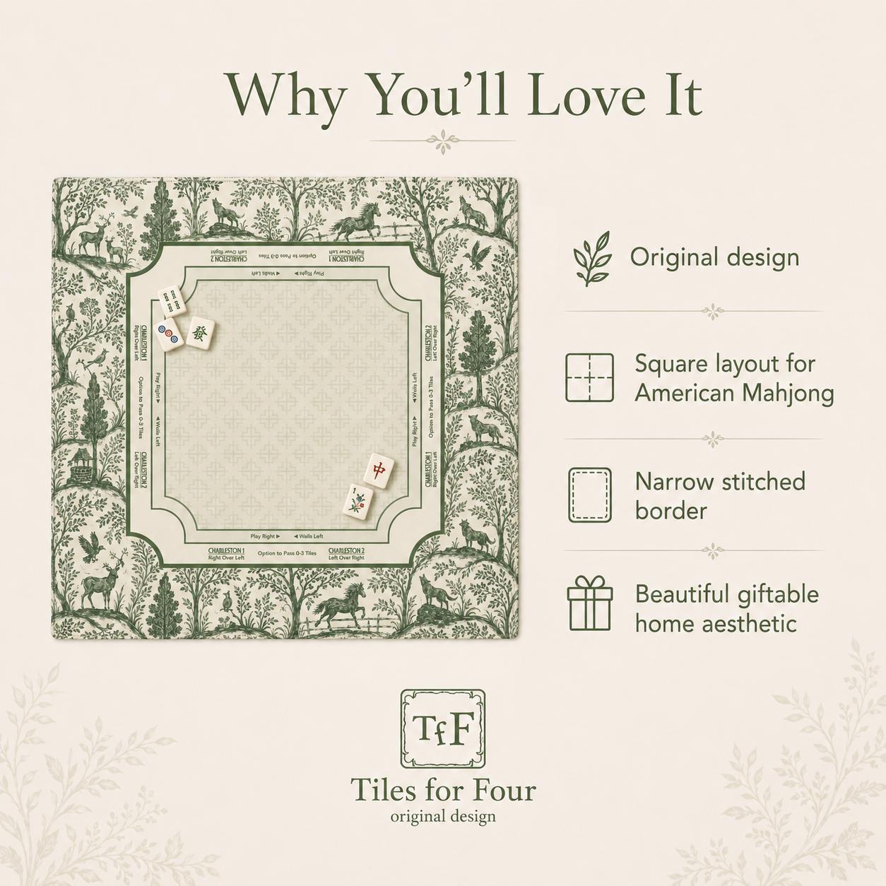 FOREST & FABLE Green Mahjong Mat — Game Night Tile Table Mat, American Mahjong Accessories, Mahjong Gift, Mahjong Gift