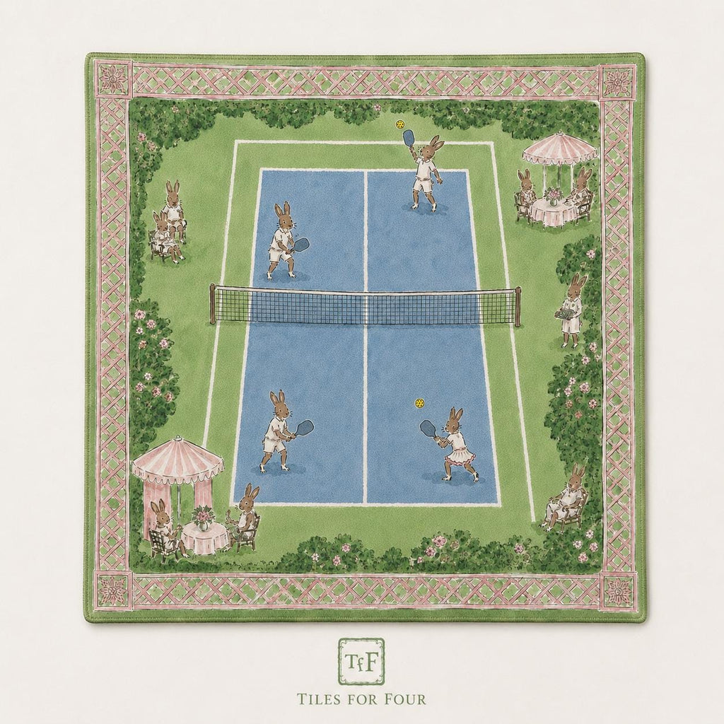 THE GOLF CLUB Preppy Golf Mahjong Mat — Whimsical Game Night Table Mat, Mahjong Gift, Mahjong Accessories, Green Pink Country Club Mat