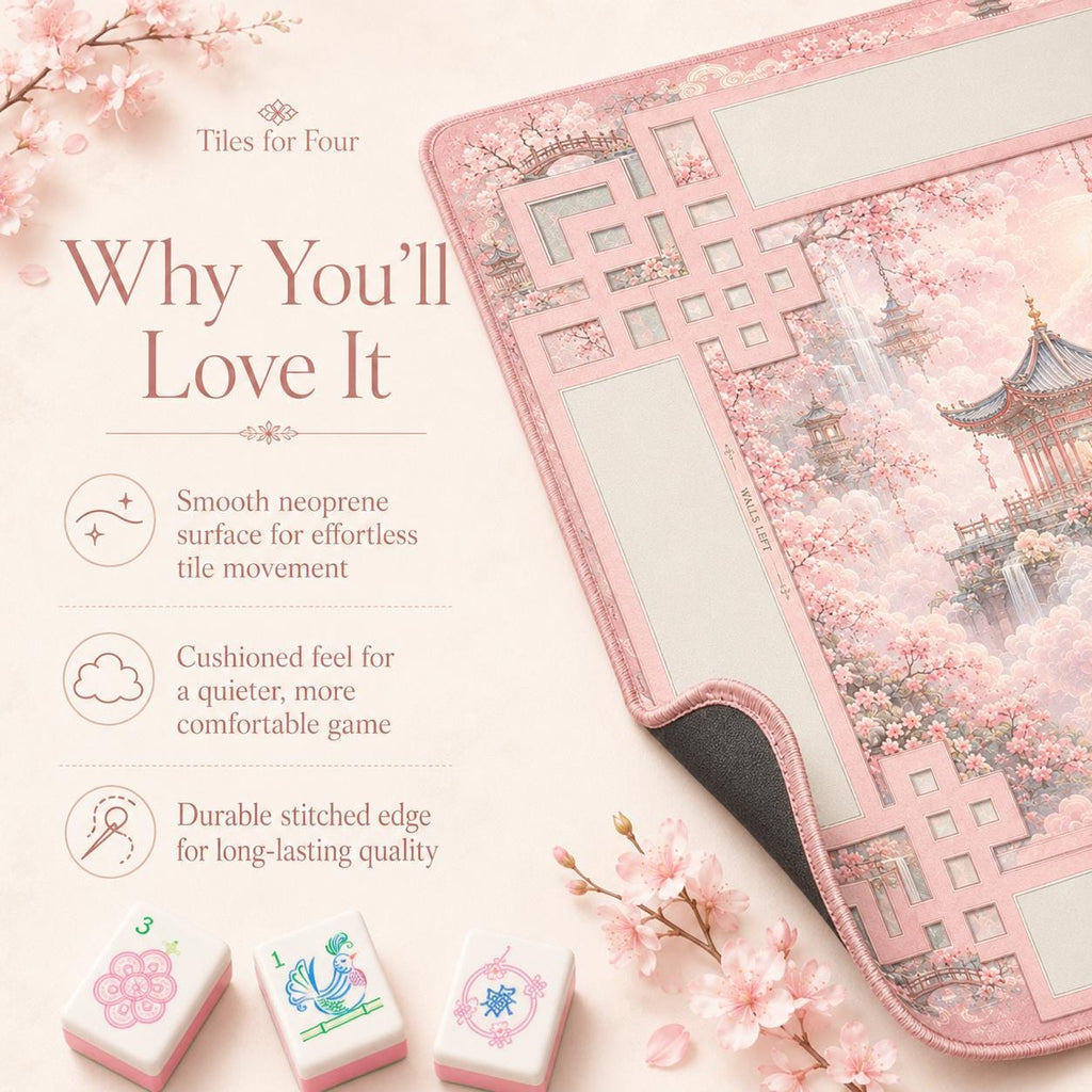 HEAVENLY PAVILION Pink Mahjong Mat — Table Game Mat, American Mahjong Accessories, Mahjong Gift, Floral Mahjong Table Mat