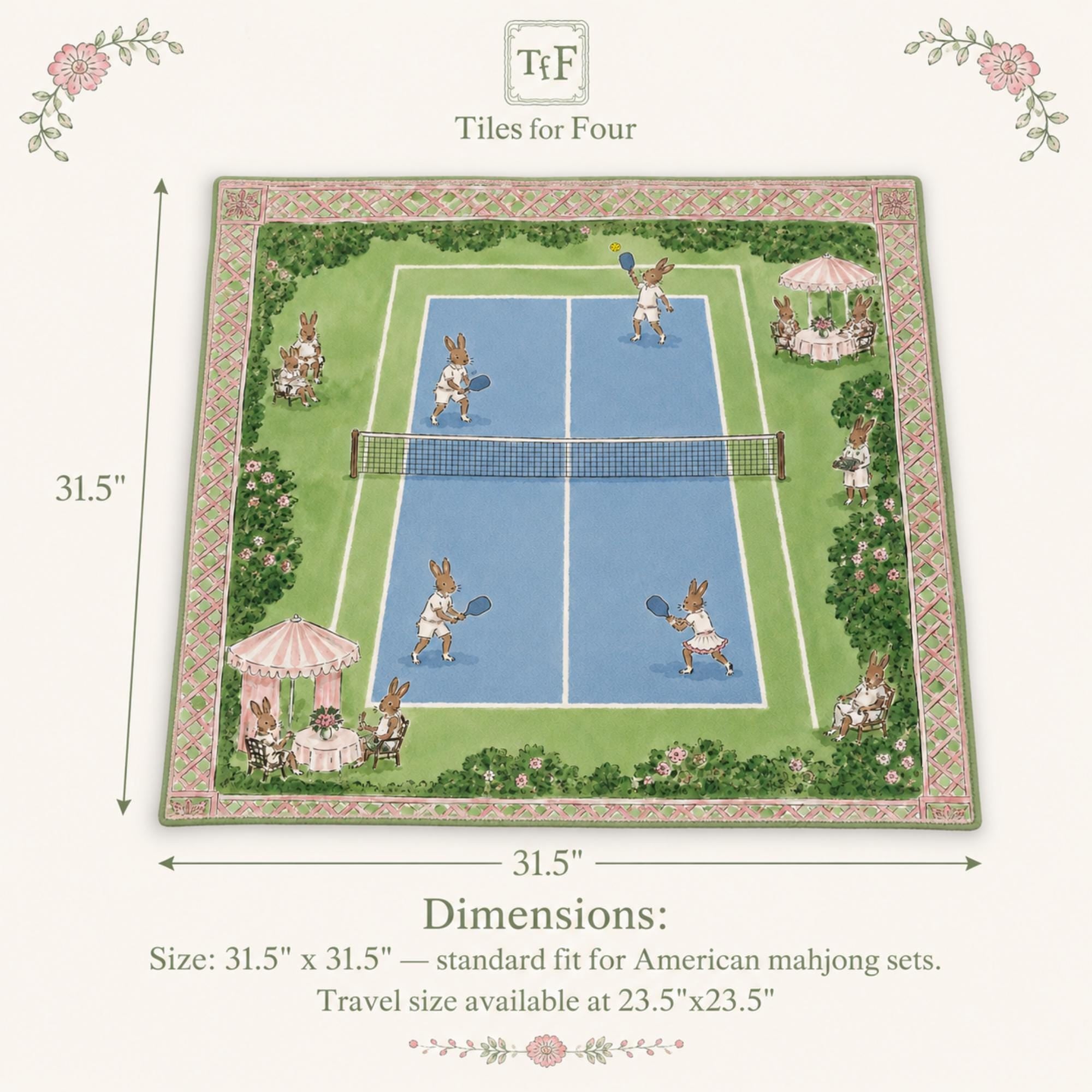THE PICKLEBALL CLUB Preppy Bunny Mahjong Mat — Whimsical Game Night Table Mat, American Mahjong Gift, Mahjong Accessories, Green Blue Mat