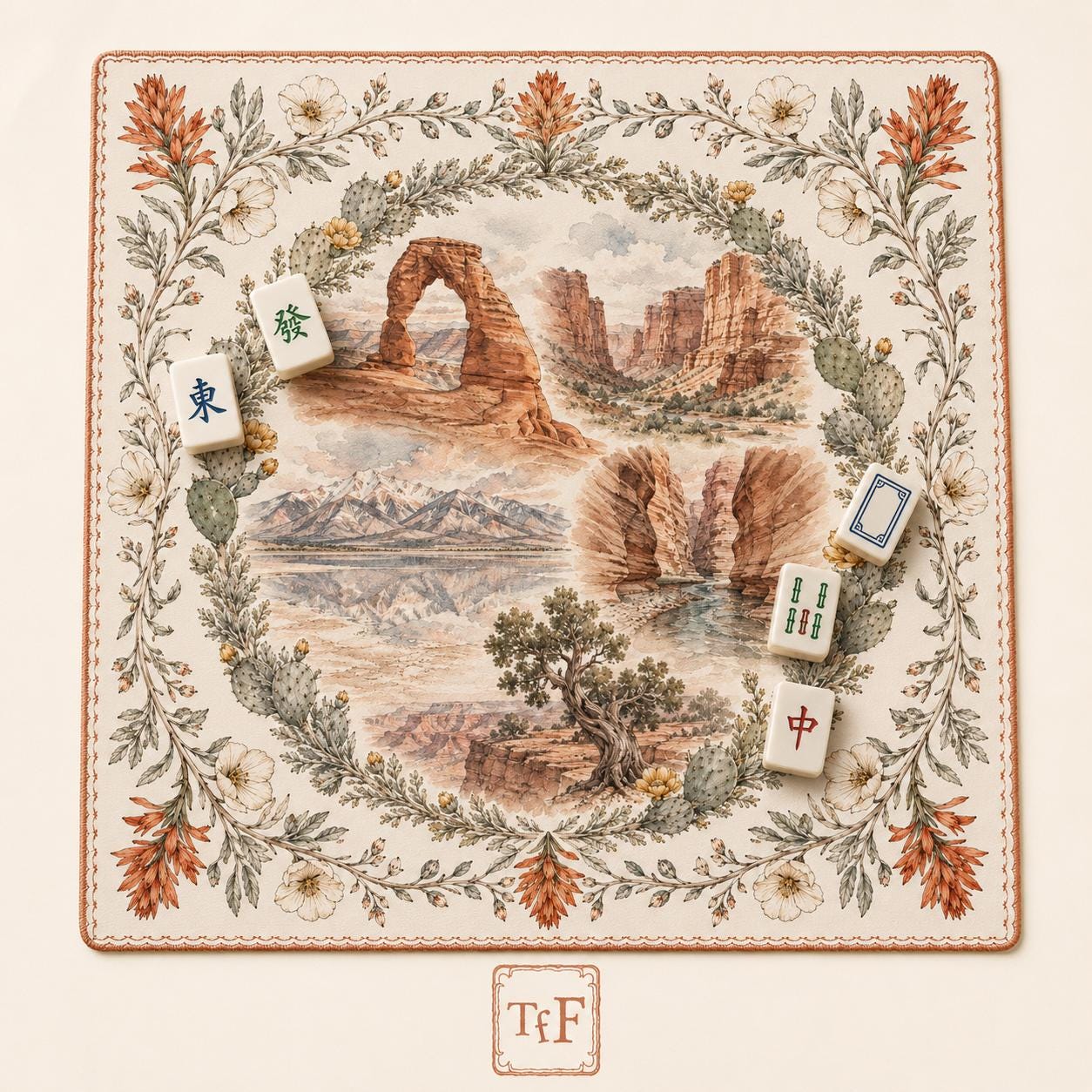 THE CANYON GARDEN Mahjong Mat — National Park Game Night Table Mat, American Mahjong Gift, Mahjong Accessories, Utah Desert Floral Mat