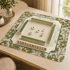 THE ORANGE GROVE Botanical Mahjong Mat — Arts & Crafts Game Night Tile Table Mat, American Mahjong Gift, Mahjong Accessories, Green Gold Mat