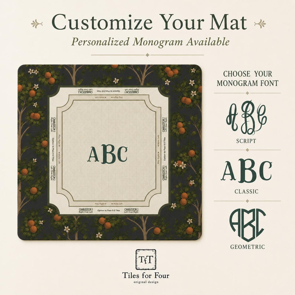 THE MIDNIGHT GROVE Botanical Mahjong Mat — Game Night Tile Table Mat, American Mahjong Gift, Mahjong Accessories, Dark Green Mat