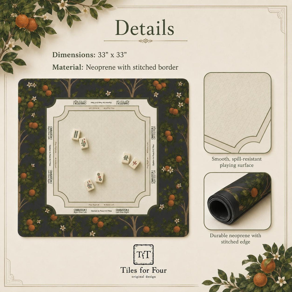 THE MIDNIGHT GROVE Botanical Mahjong Mat — Game Night Tile Table Mat, American Mahjong Gift, Mahjong Accessories, Dark Green Mat