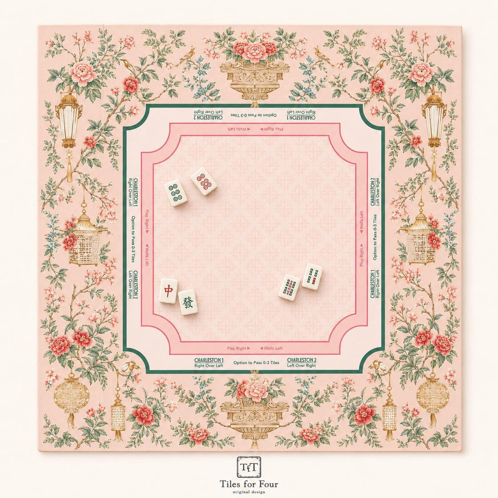 THE LANTERN GARDEN Pink Chinoiserie Mahjong Mat — Preppy Floral Game Night Tile Table Mat, American Mahjong Gift, Mahjong Accessories
