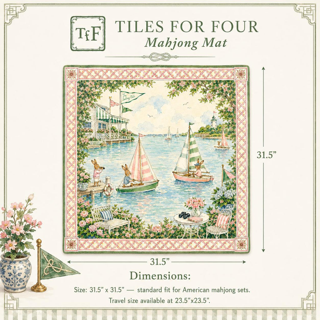 THE SAILING CLUB Preppy Mahjong Mat — Whimsical Game Night Table Mat, American Mahjong Gift, Mahjong Accessories, Coastal Pink Green Mat