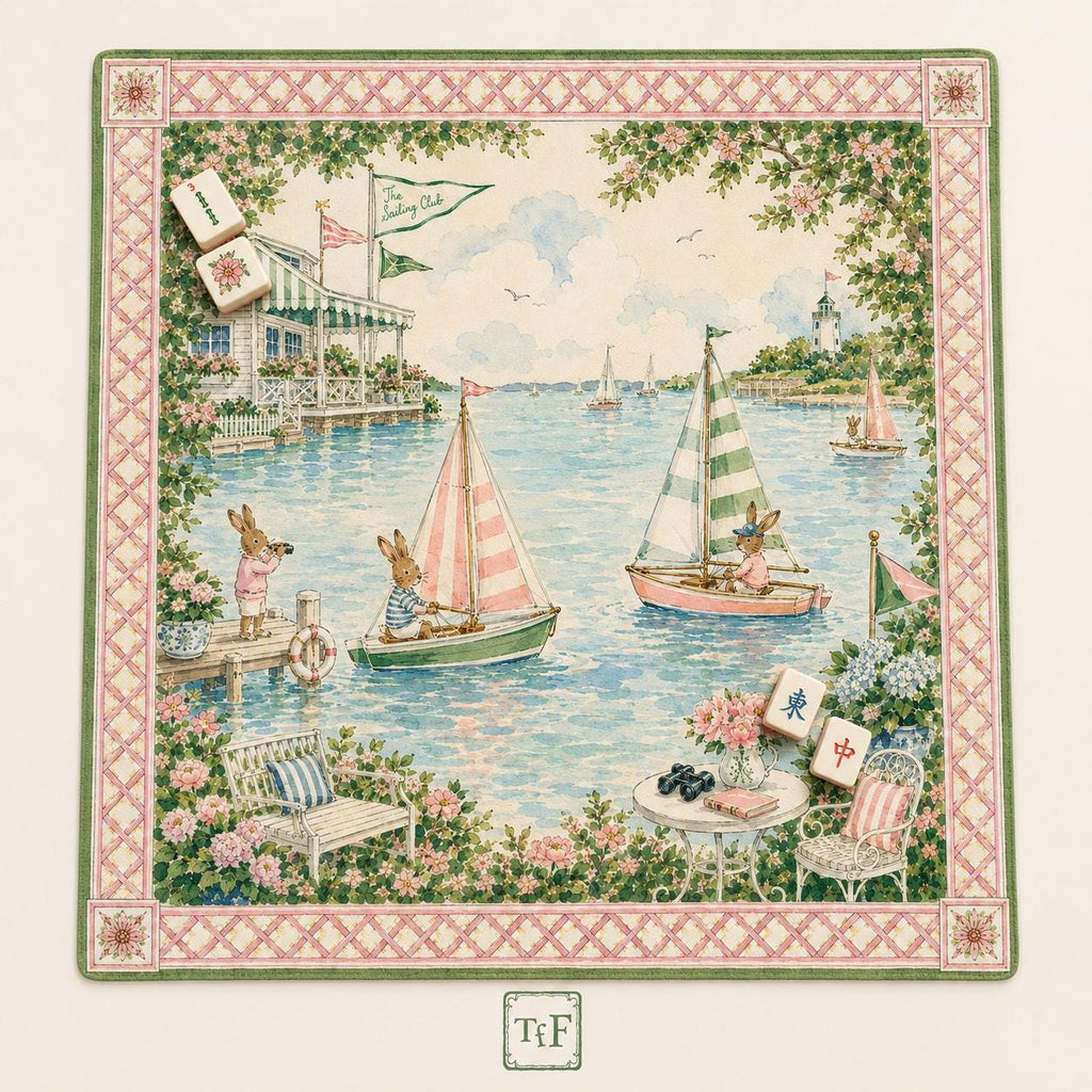 THE SAILING CLUB Preppy Mahjong Mat — Whimsical Game Night Table Mat, American Mahjong Gift, Mahjong Accessories, Coastal Pink Green Mat