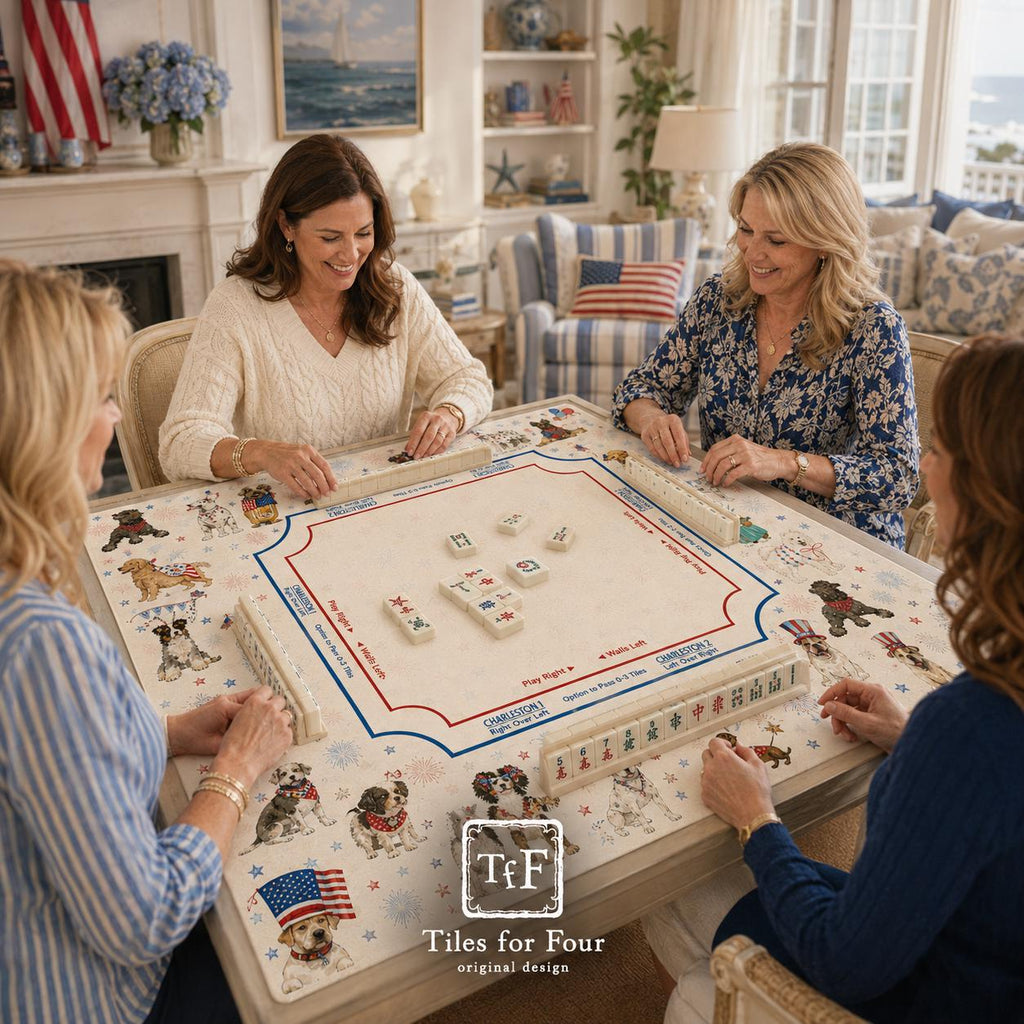 THE PATRIOT PUPS Dog Mahjong Mat — 4th of July Game Night Tile Table Mat, American Mahjong Gift, Mahjong Accessories, Dog Lover Mat