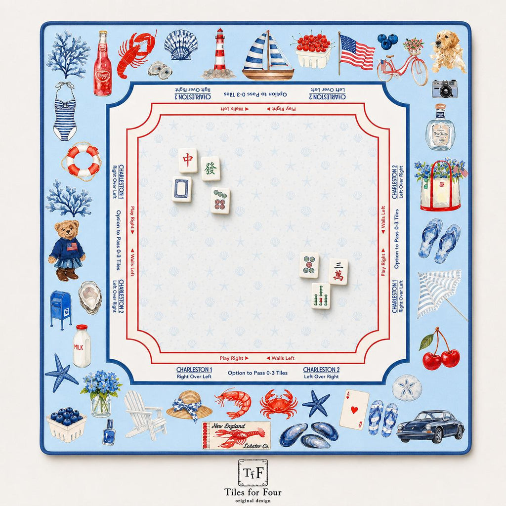 THE NEWPORT COLLECTION Preppy Coastal Mahjong Mat — Old Money Game Night Tile Table Mat, Mahjong Gift, Mahjong Accessories, Blue Summer Mat