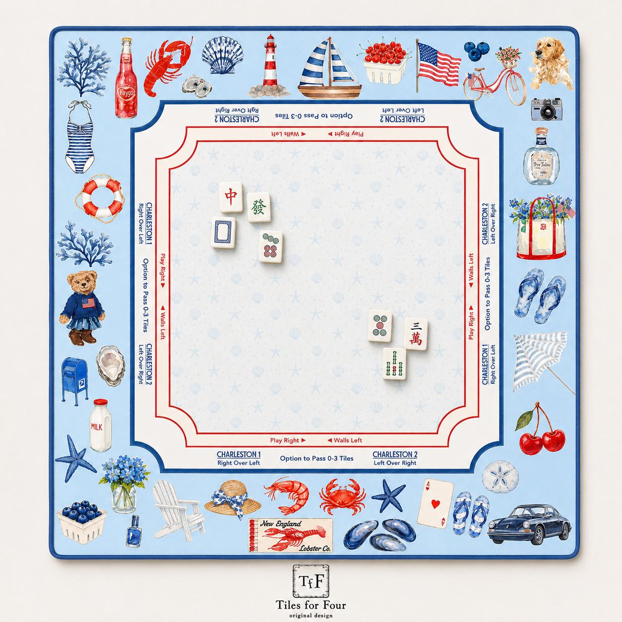 THE NEWPORT COLLECTION Preppy Coastal Mahjong Mat — Old Money Game Night Tile Table Mat, Mahjong Gift, Mahjong Accessories, Blue Summer Mat