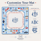 THE NEWPORT COLLECTION Preppy Coastal Mahjong Mat — Old Money Game Night Tile Table Mat, Mahjong Gift, Mahjong Accessories, Blue Summer Mat