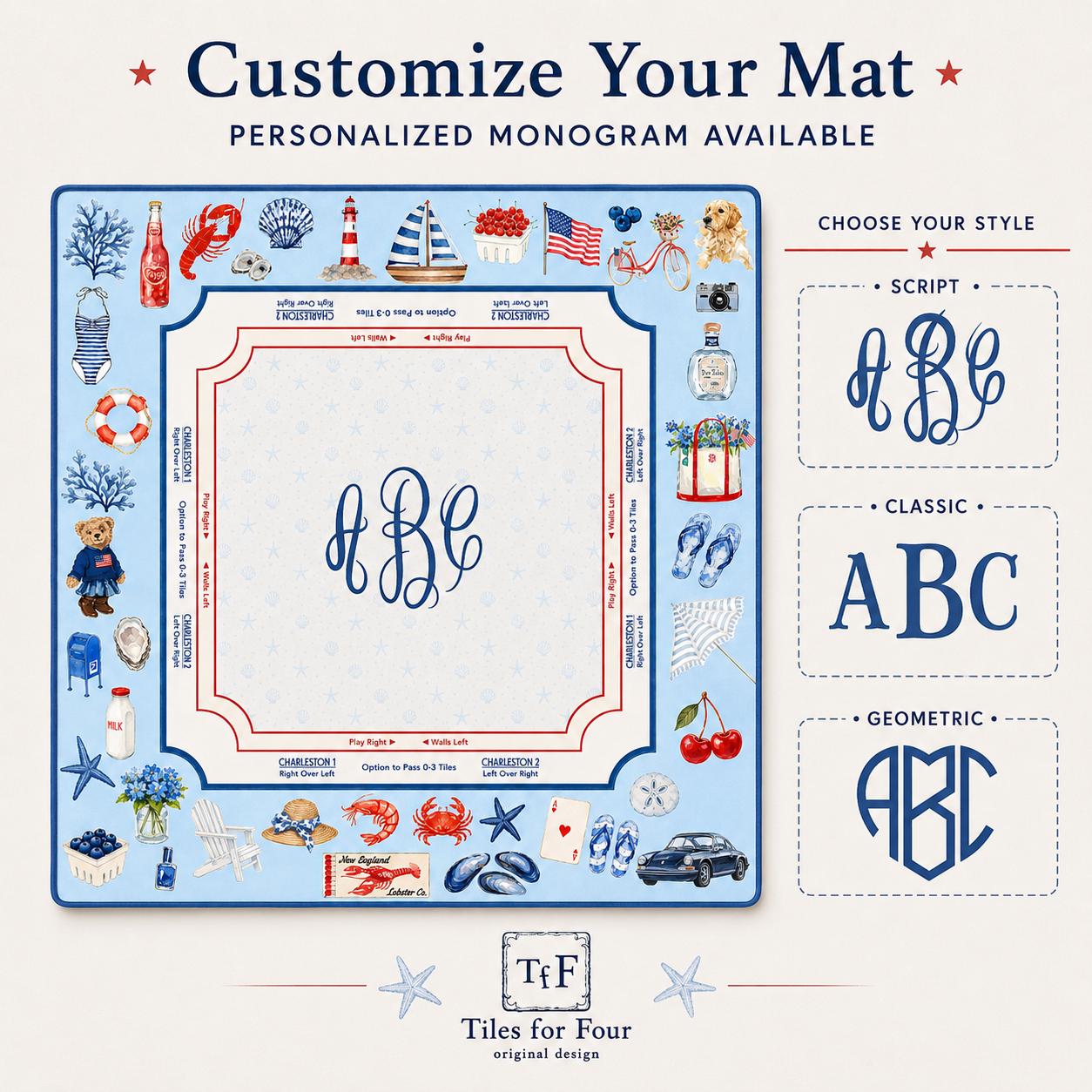 THE NEWPORT COLLECTION Preppy Coastal Mahjong Mat — Old Money Game Night Tile Table Mat, Mahjong Gift, Mahjong Accessories, Blue Summer Mat