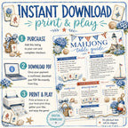 Mahjong Table Guide, 4th of July Mahjong Card, Patriotic Mahjong Card, Preppy Coastal Summer, Beginner Cheat Sheet, Printable PDF Download