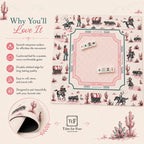 THE COWGIRL TOILE Western Mahjong Mat — Preppy Pink Game Night Tile Table Mat, American Mahjong Gift, Mahjong Accessories, Ivory Pink Mat