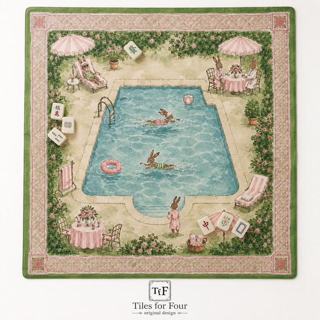 THE SOCCER CLUB Preppy Bunny Mahjong Mat — Whimsical Game Night Table Mat, American Mahjong Gift, Mahjong Accessories, Green Pink Soccer Mat
