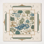 THE JADE GARDEN Chinoiserie Mahjong Mat — Preppy Floral Game Table Mat, American Mahjong Gift, Mahjong Accessories, Ivory Teal Blue Mat