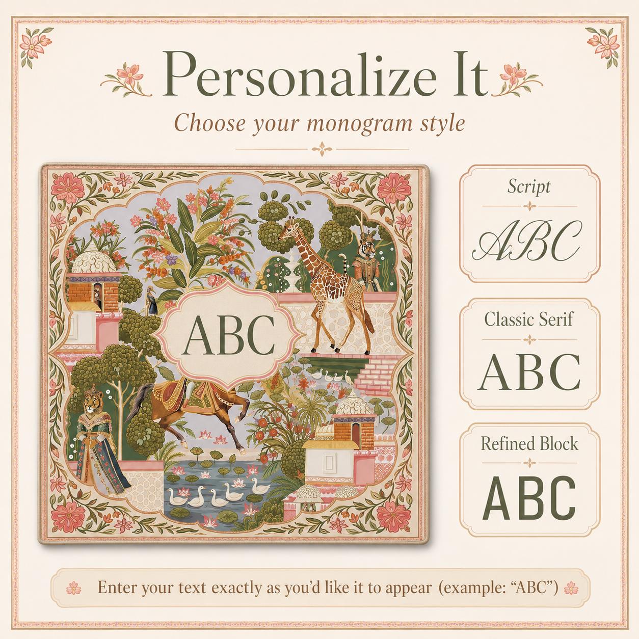 THE ROYAL COURT Mughal Art Mahjong Mat — Chinoiserie Floral GameTable Mat, American Mahjong Gift, Mahjong Accessories, Pink Gold Animal Mat