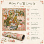 THE ROYAL COURT Mughal Art Mahjong Mat — Chinoiserie Floral GameTable Mat, American Mahjong Gift, Mahjong Accessories, Pink Gold Animal Mat