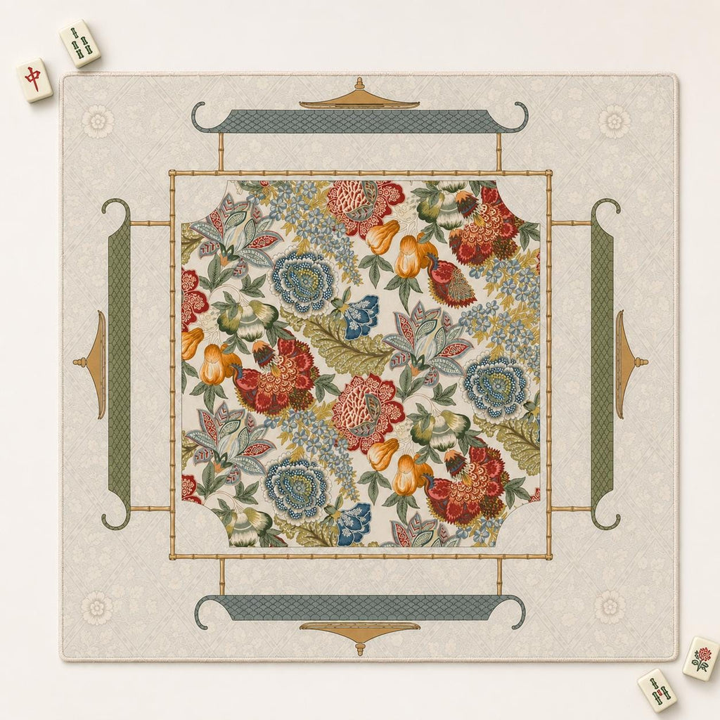THE JACOBEAN GARDEN Chinoiserie Mahjong Mat — Floral Game Table Mat, American Mahjong Gift, Mahjong Accessories, Botanical Maximalist Mat