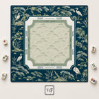 THE HERON GARDEN Navy Blue Mahjong Mat — Chinoiserie Game Mat, American Mahjong Accessories, Mahjong Gift, Blue Mahjong Table Mat