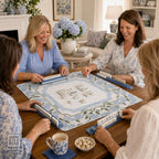 THE HYDRANGEA GARDEN Preppy Floral Mahjong Mat — Blue White Game Night Tile Table Mat, American Mahjong Gift, Mahjong Accessories