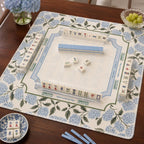 THE HYDRANGEA GARDEN Preppy Floral Mahjong Mat — Blue White Game Night Tile Table Mat, American Mahjong Gift, Mahjong Accessories